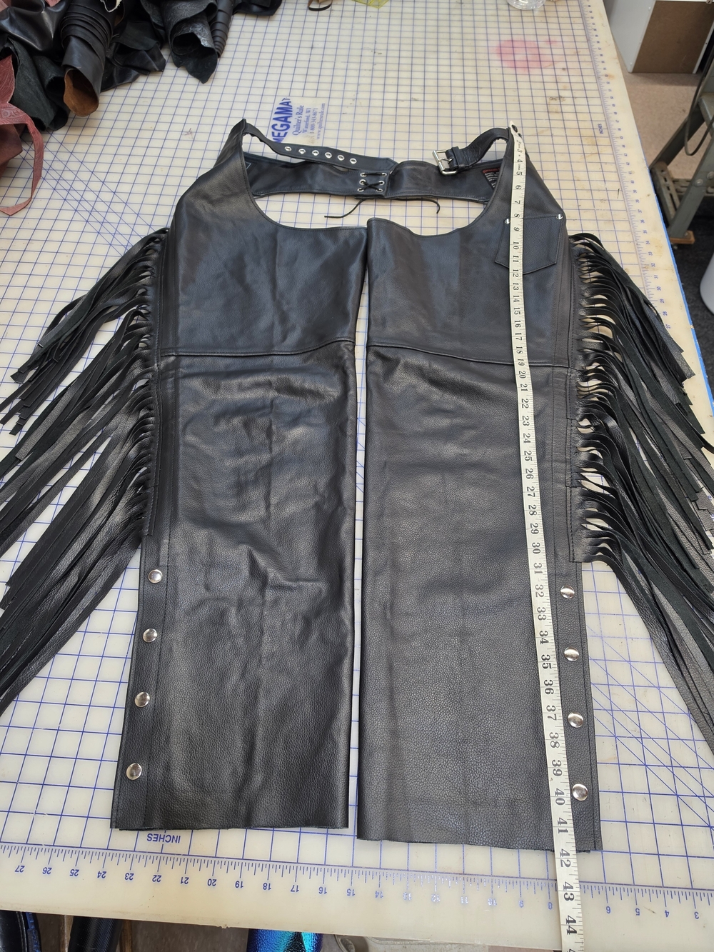 Black Leather Fringe Motorcycle Chaps Vest